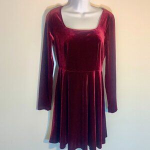 Dress Midi Velour Burgandy Sz M (6) Whimsigoth Soft Romantic Dreamy
